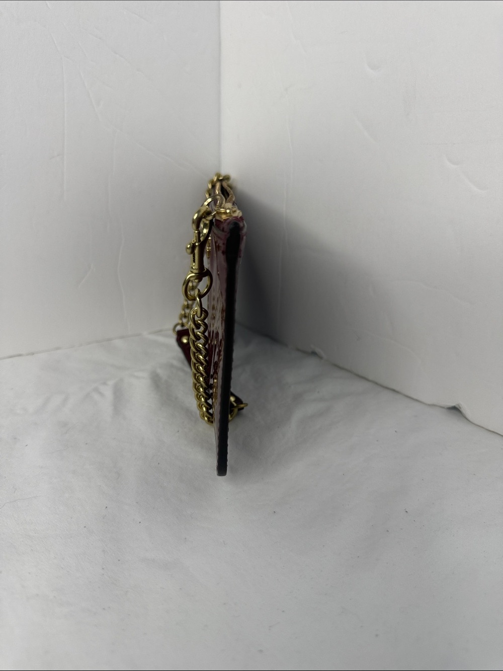 Coach Burgundy Patent Leather Wristlet with Gold Chain - Picture 2 of 9